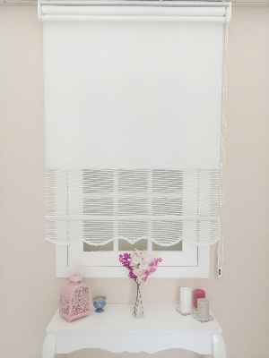 Çift Sistem Tül Stor Perde Clısson Series 1641- Beyaz İnce Çizgili Kare Sanal