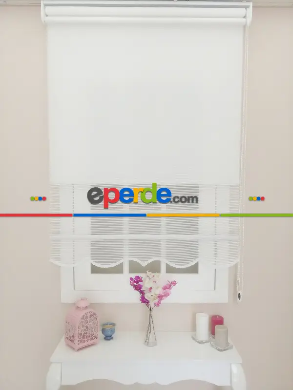 Çift Sistem Tül Stor Perde Clısson Series 1641- Beyaz İnce Çizgili Kare Sanal