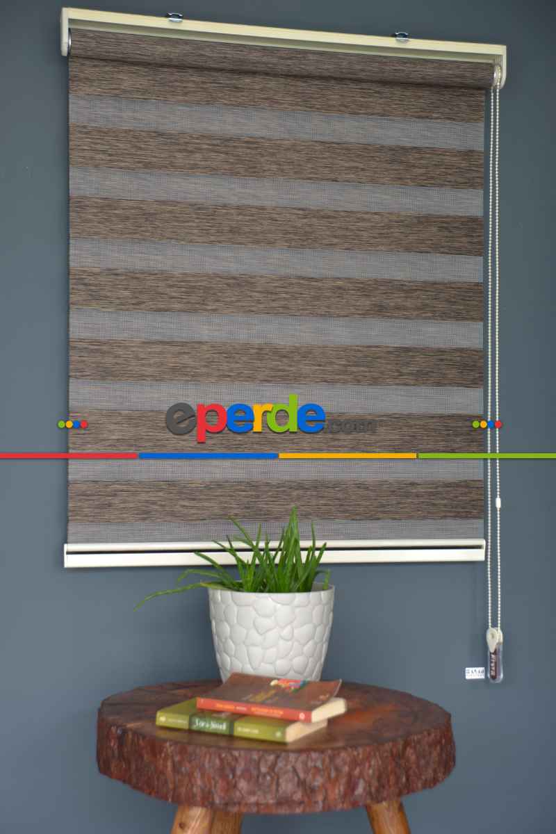 Halim Perdesan Bz-256 Koyu Kahve Renk Etekli Veya Eteksiz Zebra Stor Perde