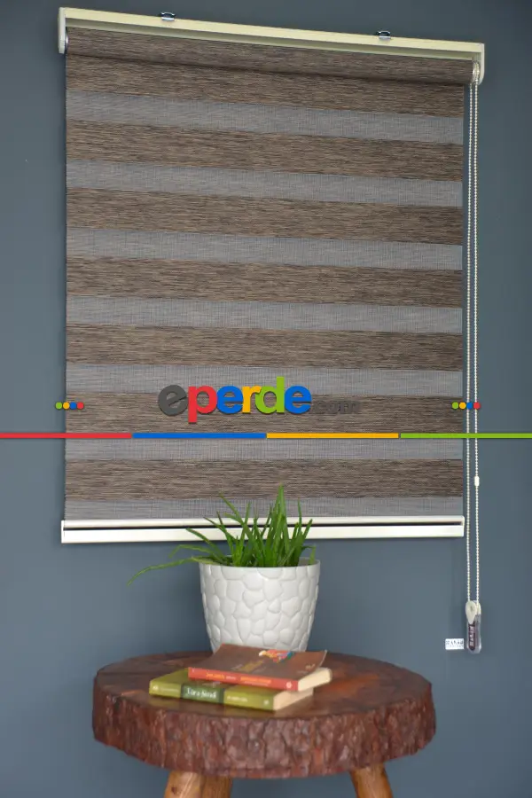 Halim Perdesan Bz-256 Koyu Kahve Renk Etekli Veya Eteksiz Zebra Stor Perde