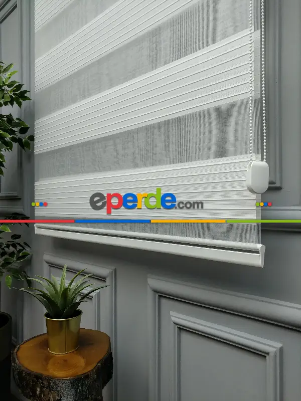 2021 Sezonu - Zebra Perde - Geniş Plise (pileli) Zebra Perde- Krem Açık-Ekru