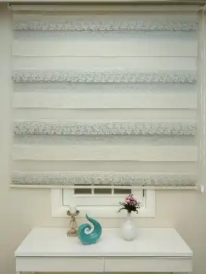 Renk Geçişli Bambu Jakar Zebra Perde- Krem-mavi Açık-kahve