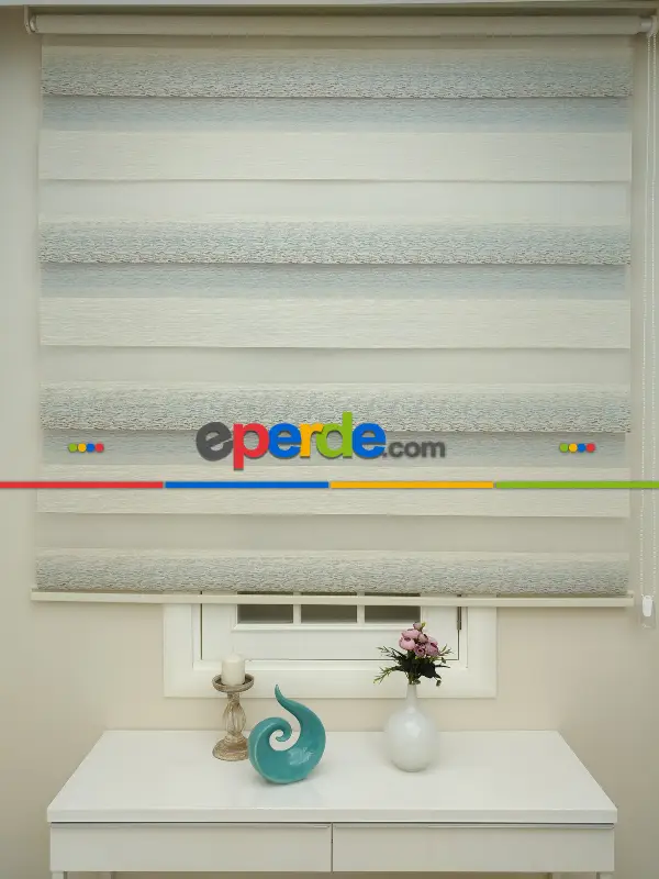 Renk Geçişli Bambu Jakar Zebra Perde- Krem-mavi Açık-kahve