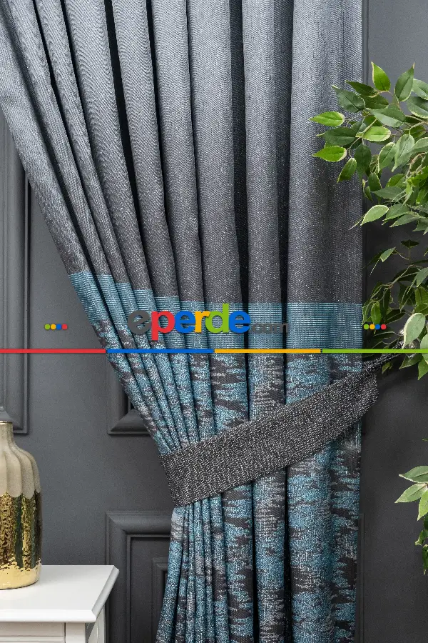 Yatak Odası - Antrasit Petrol Yeşil Jakar Etek Pano Dökümlü Gramajlı Uygun Fiat Fon Perde (180)- Petrol Yeşil