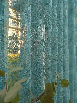 #üreticifirma Turkuaz Damask Desenli Tül Perde 1.kalite- Turkuaz