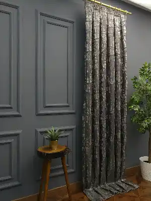 Modern Desenli Jakarlı Fon Perde Yeni Seri 101- Bej-füme-gri Açık