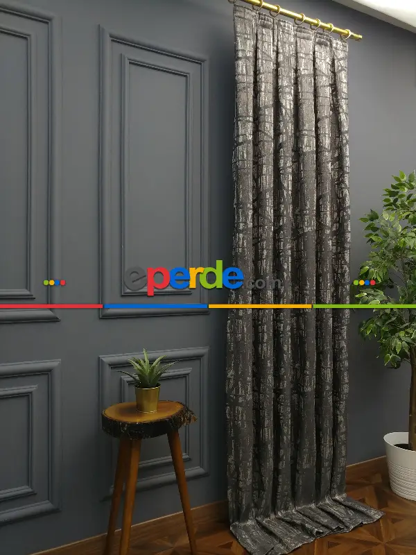 Modern Desenli Jakarlı Fon Perde Yeni Seri 101- Bej-füme-gri Açık