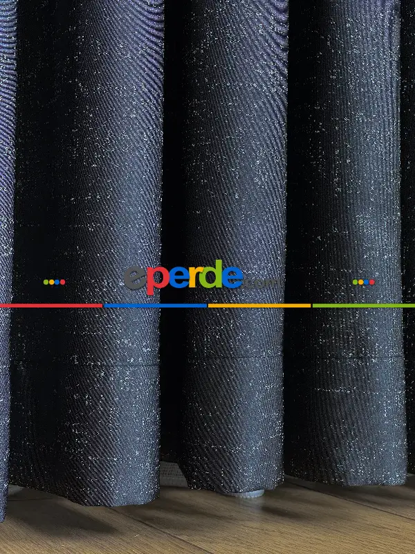 Yatak Odası - Koyu Antrasit Gri Turuncu Krem Jakar Dokuma Fon Perde, Parlak Zemin