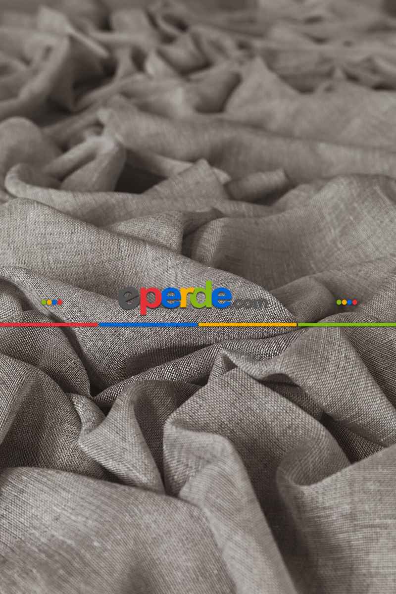 Pilesiz Gri Natural Keten Tül Düz Dikim 200cm X 260cm 