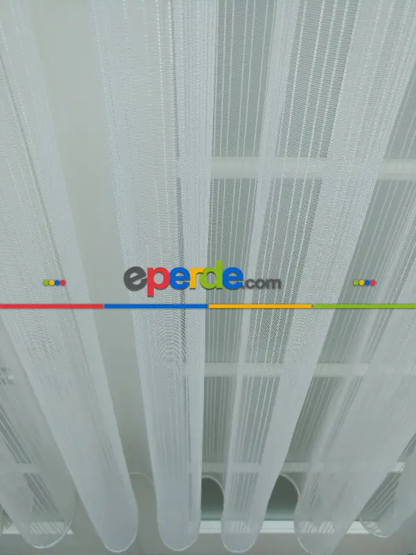 Mutfak Tül Perde - Pileli Düz Mutfak Perdesi- Ekru