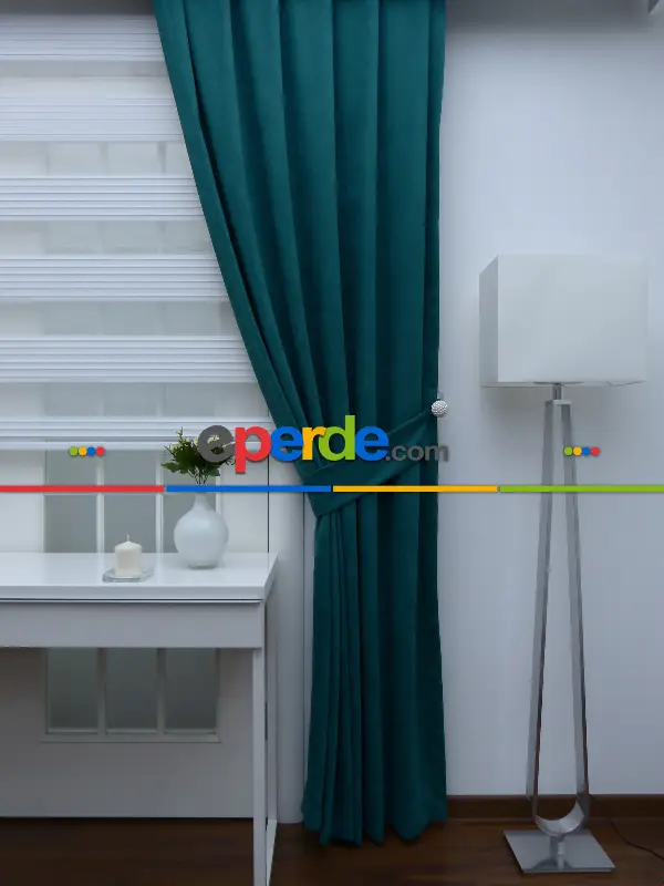 Bebek Odası - Petrol Mavi - Düz Fon Perde 820