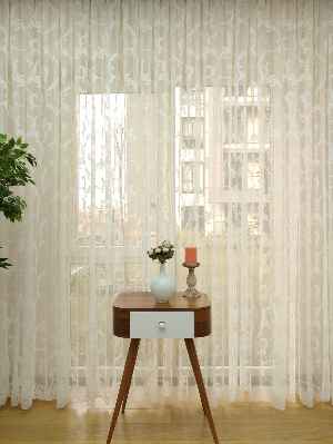 Salon İçin - Şal Desenli Özel Örme Dokulu Tül Perde - Ekru Renk - Kruvaze Model Dikiş Seçenekli - Ütü İstemez