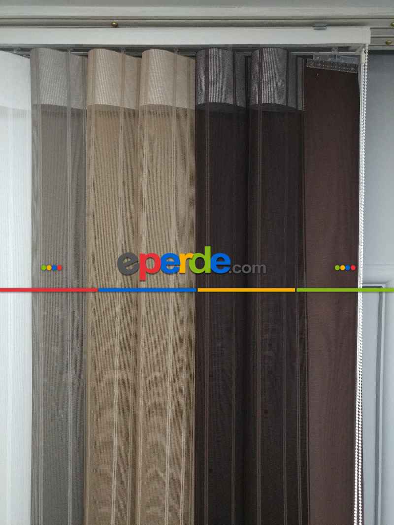 Mutfak - Lens Akıllı Dikey Tül Perde 118- Beyaz-kahve Koyu-vizon Rengi- Çok Renkli 2-taş Rengi