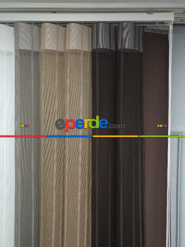 Lens Akıllı Dikey Tül Perde 118- Beyaz-kahve Koyu-vizon Rengi- Çok Renkli 2-taş Rengi