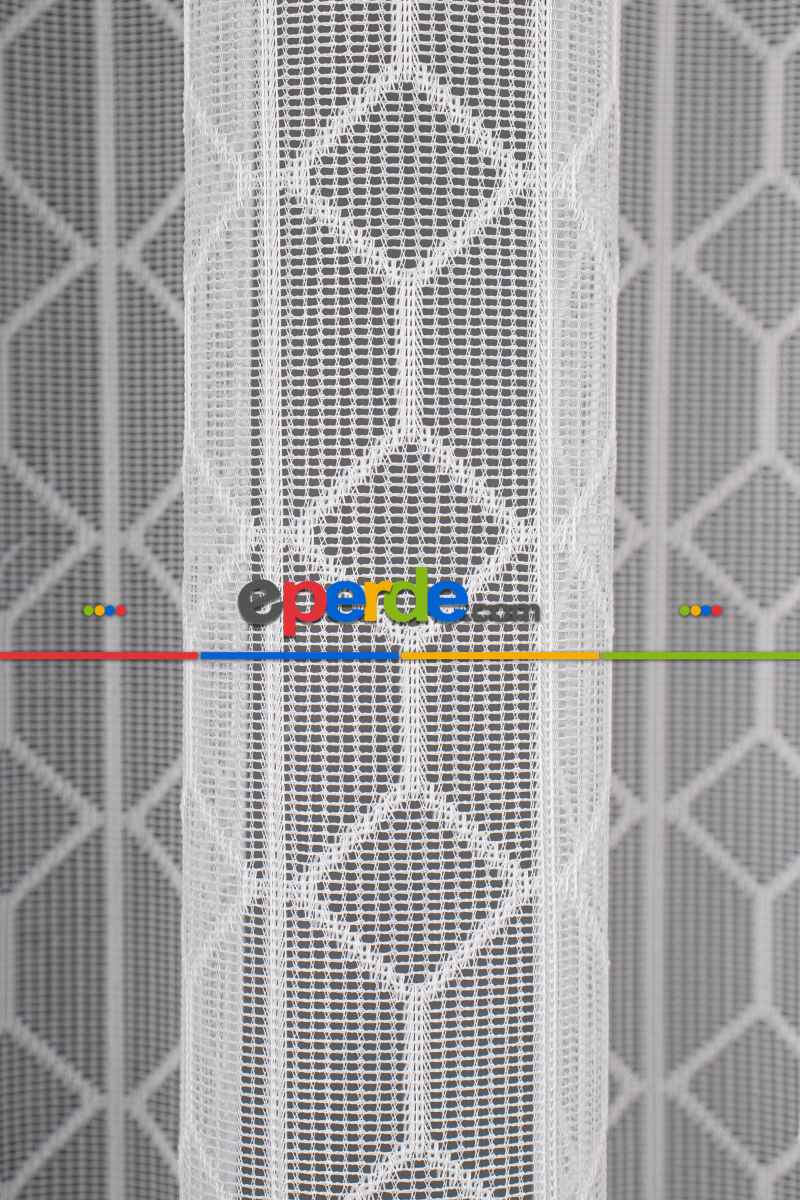 Salon - Taç Fransız Dantel Örme Tül Perde - Ekru