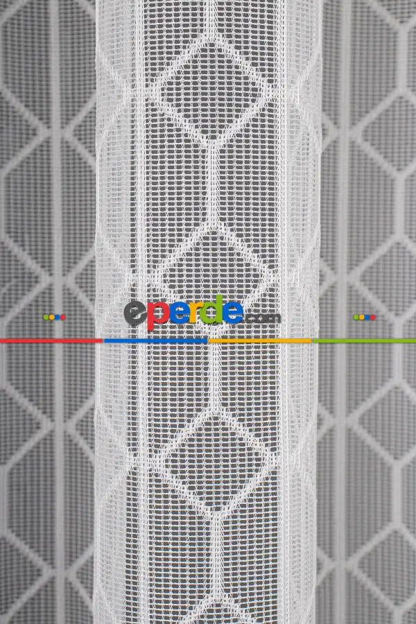 Salon - Taç Fransız Dantel Örme Tül Perde - Ekru