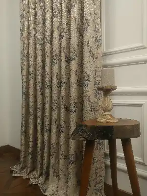 Antrasit Gri Bej Tonlarında Desenli Jakar Fon Perde En 150 Cm