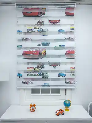 Çocuk Odası - Şimşek Mcqueen Zebra Perde - Arabalar Zebra- Mavi
