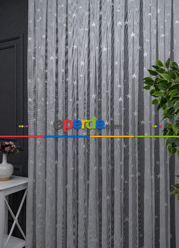 Yıldız Desenli Örme Tül Perde - Çocuk Ve Bebek Odası Perdesi