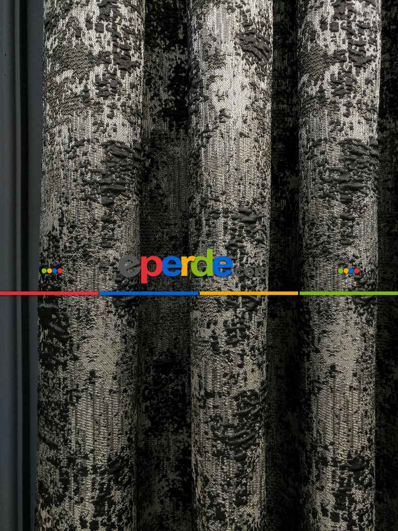 Salon Perdesi - Modern Desenli Jakarlı Fon Perde Yeni Seri 401- Gri-Füme-Antrasit