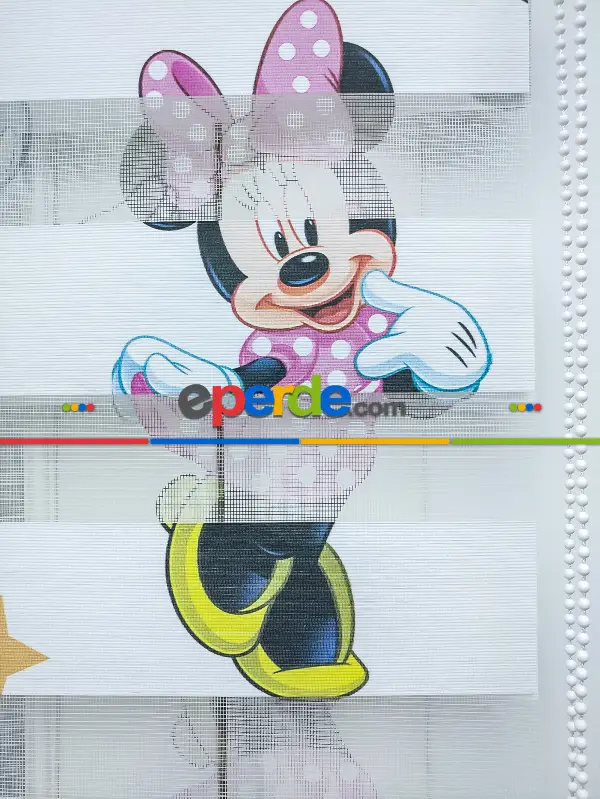 Çocuk Odası - Minnie Mouse Ve Mikie Mouse Zebra Perde- Mavi