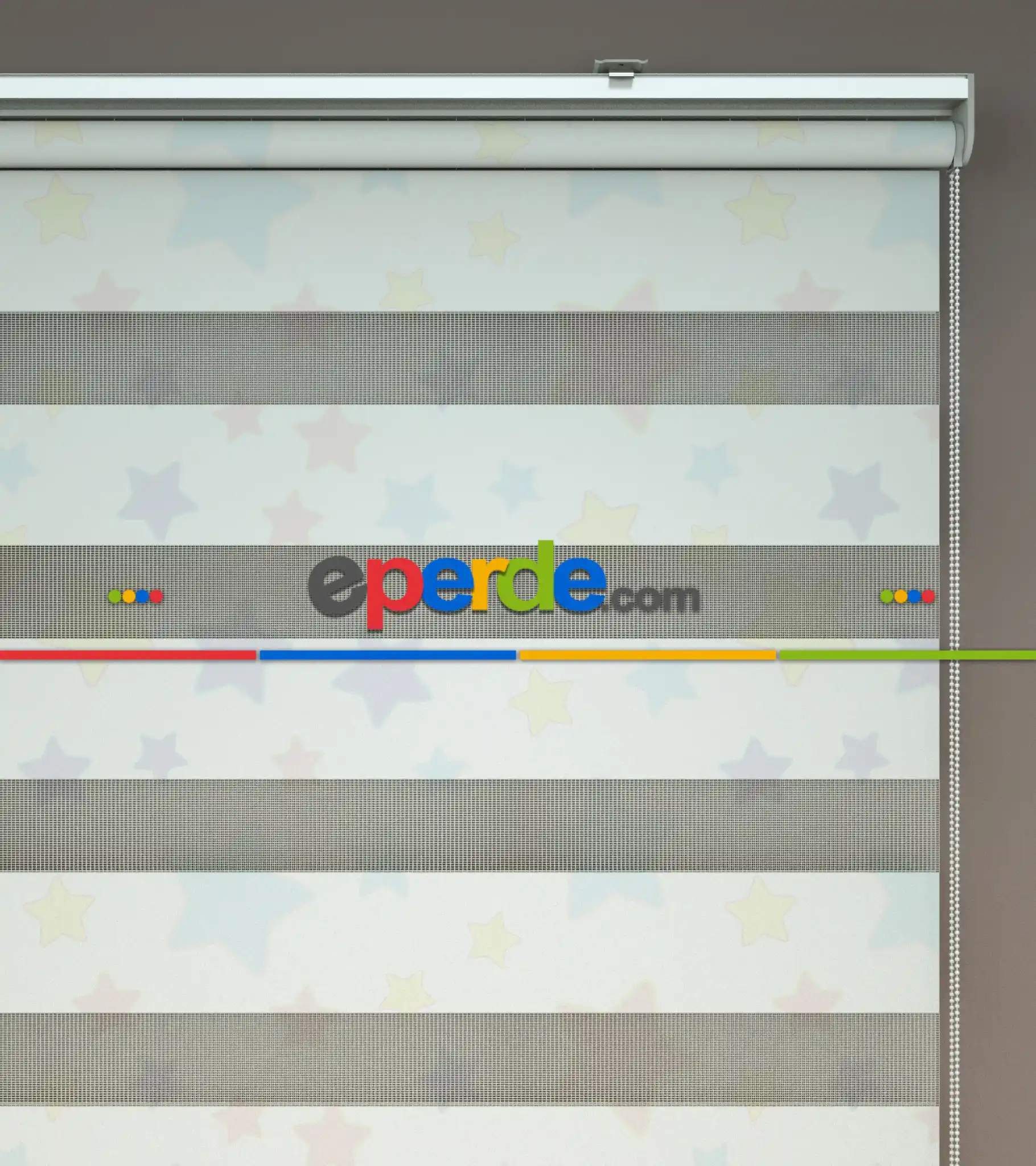 Yıldız Desenli Baskılı Zebra Perde- Çok Renkli