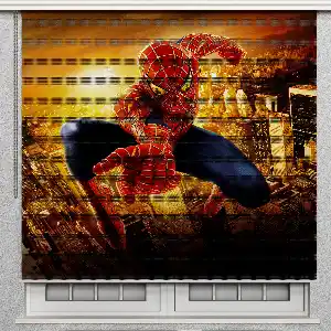 Çocuk Odası - Spiderman Örümcek Adam Poster Baskılı Zebra Perde- Lacivert
