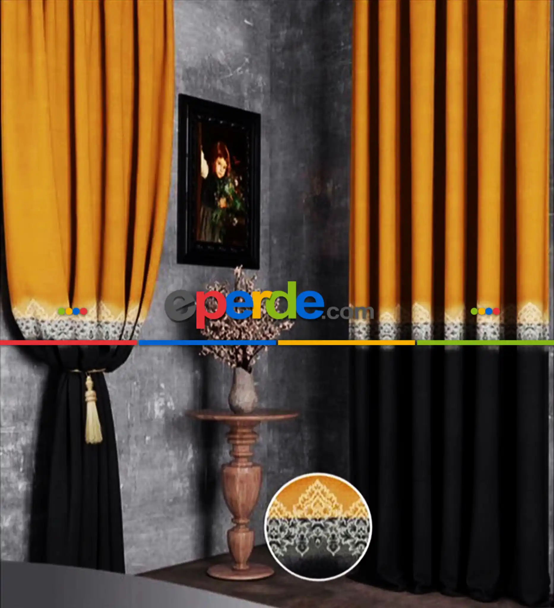 Salon Fon Perde - Taç Damask Ara Geçiş Çift Renkli Pano Fon Perde 70cm X 290cm 