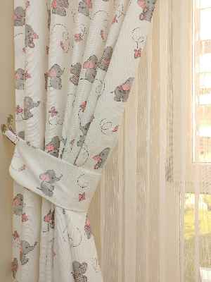 Bebek Odası Fon Perde - Minik Fil Fon Perde Modelleri- Gri Açık