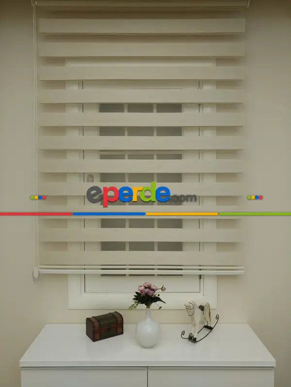 Salon Zebra Perde - Zebra Perde- Koyu Krem Renk Bambu Zebra Perde (kalın Zeminli)- Krem