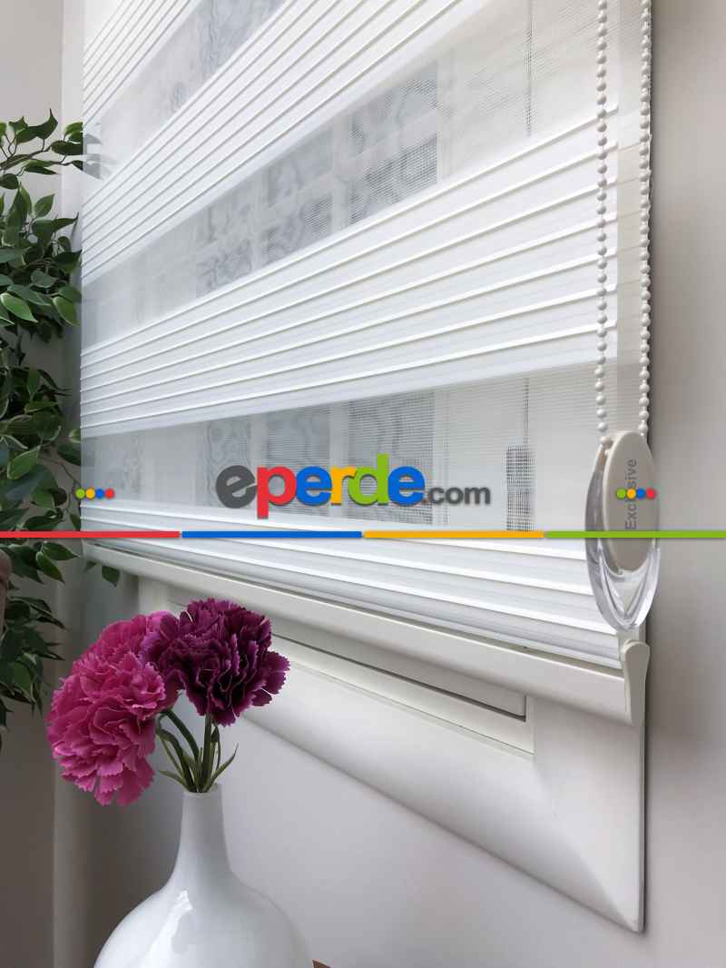 Oturma Odası - Yüksek Kalite Plise Zebra Perde - Ekru Renk- Ekru