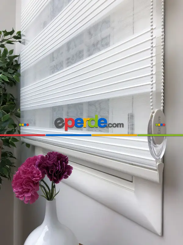 Oturma Odası - Yüksek Kalite Plise Zebra Perde - Ekru Renk- Ekru