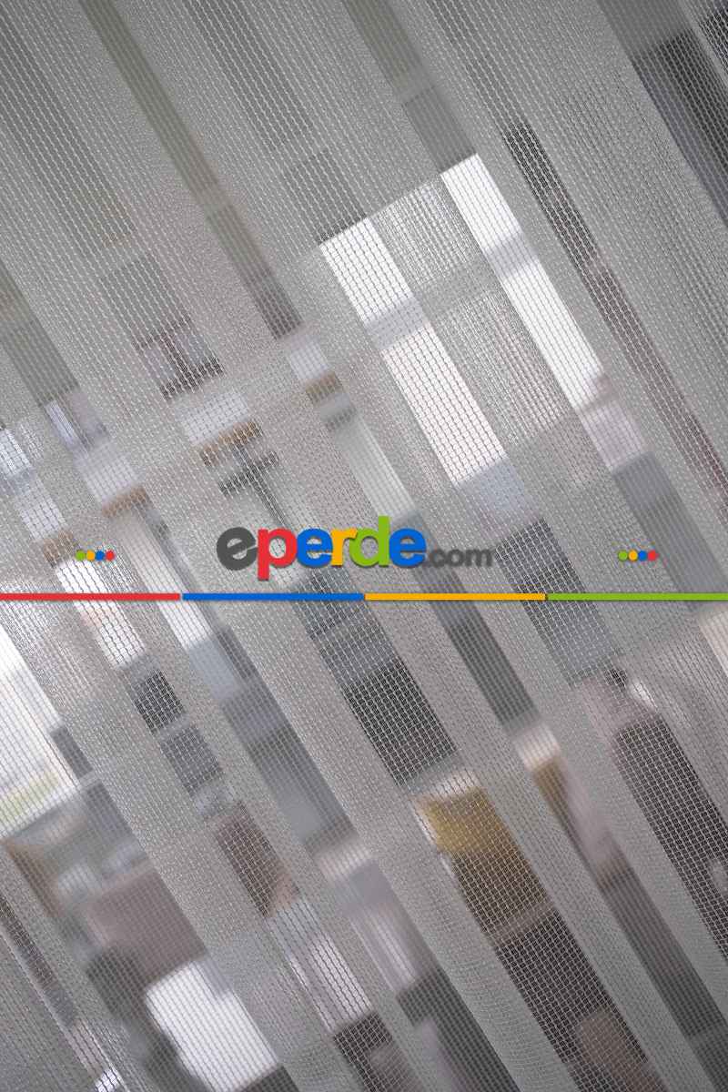 Mutfak - Çizgili Düz Tül Perde - Dökümlü - Ütü İstemez