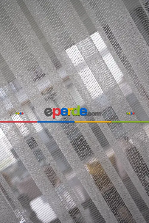 Mutfak - Çizgili Düz Tül Perde - Dökümlü - Ütü İstemez