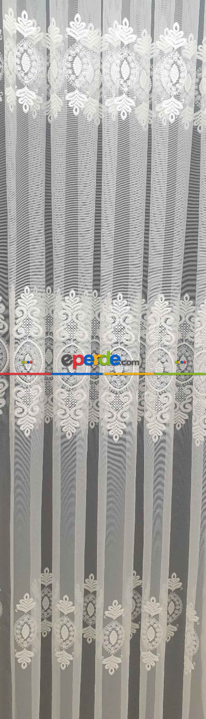 Yatak Odası - Nakışlı Damask Motif Salon Tül Perde- Ekru