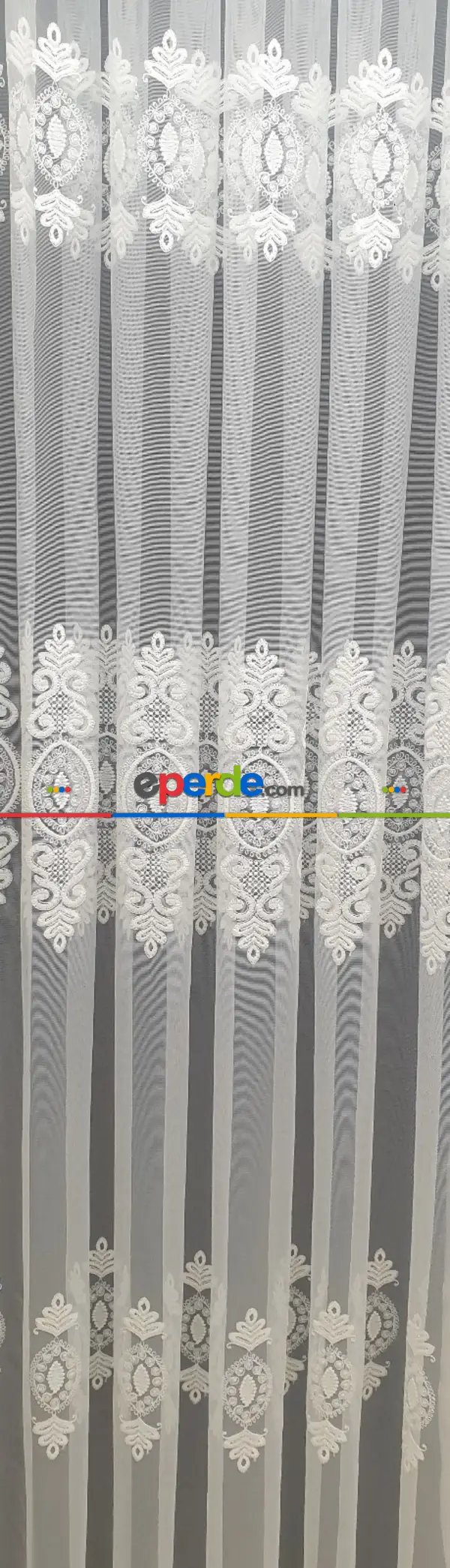 mutfak - Nakışlı Damask Motif Tül Perde- Ekru