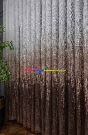 Hazır Ölçülü Modern Koyu Kahverengi Desenli Degrade Geçişli Yüksek Kalite Örme Tül Perde