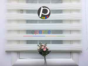 Plise Zebra Perde - Krem- Krem