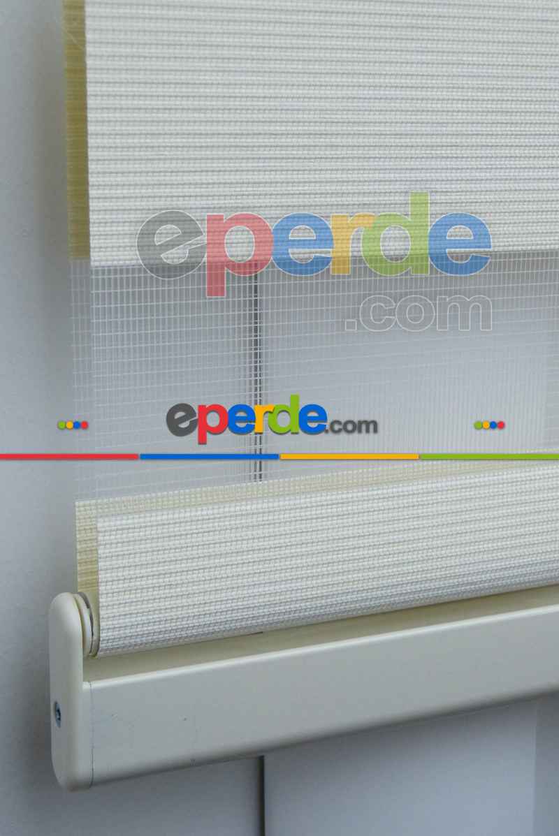 Mutfak - New Krem Düz Bambu Zebra Perde- Krem Açık