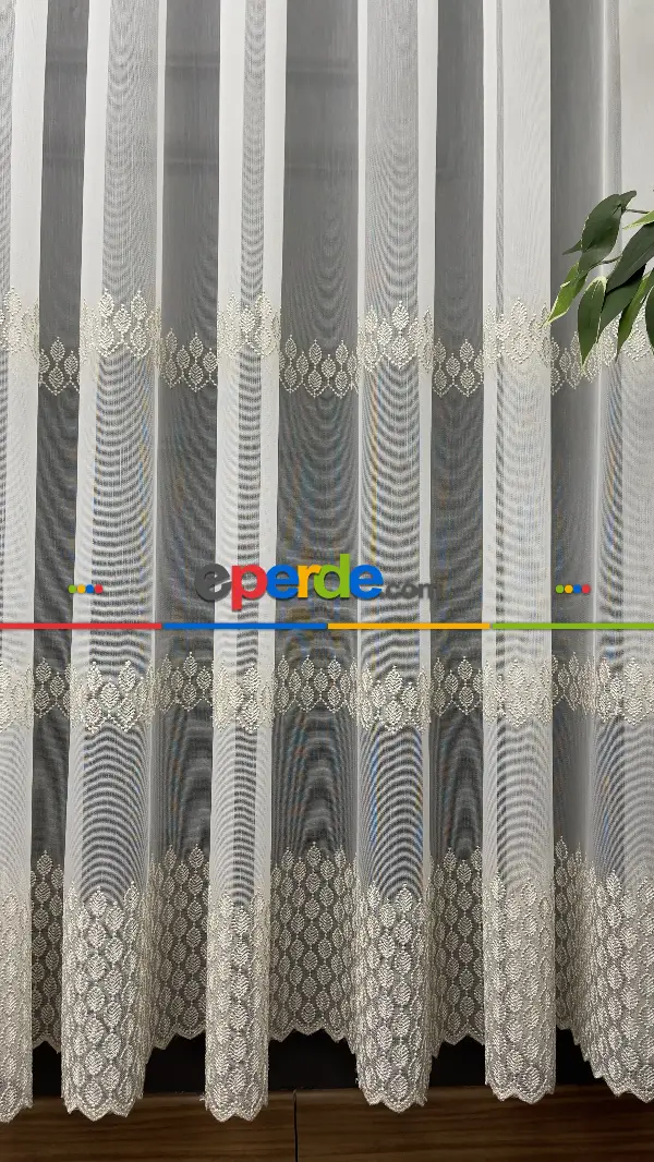 Oturma Odası - Premium Seri Trend Perde Modelleri 2023-kabartma Atlas İplikle Nakışlı İşleme Tül Perde 02