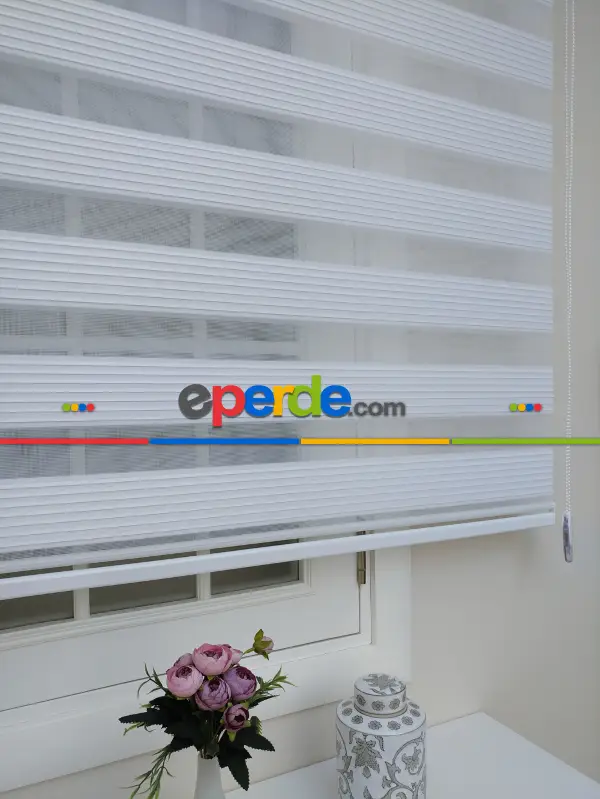 Beyaz Geniş Düz Plise Zebra Perde-wide Pile- Kırık Beyaz