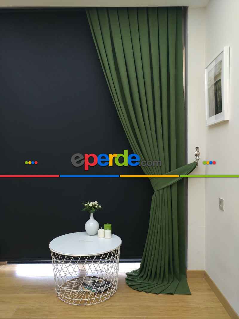 Yeşil Düz Renk Dökümlü Fon Perde (150)- Koyu Yeşil