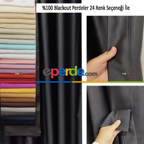 Yatak Odası - Geniş Enli Blackout Karartma Perdeler 33 Renkli - Siyah Krem Kahve Antrasit Mavi Perdeler