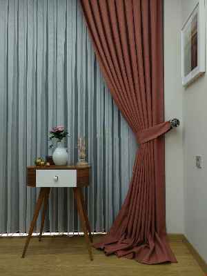 Keten Açık Kiremit Renk Düz Fon Perde- Kiremit Rengi