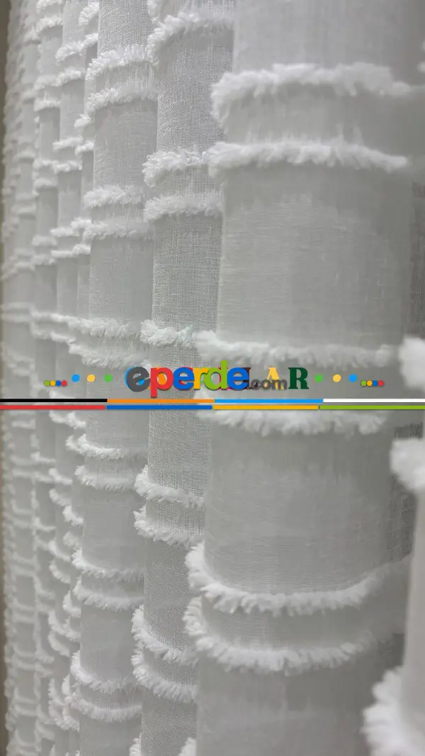 Bambu Foldet Keten Zemin Ağır Gramajlı Puffy Özel Nakışlı Tül Perde