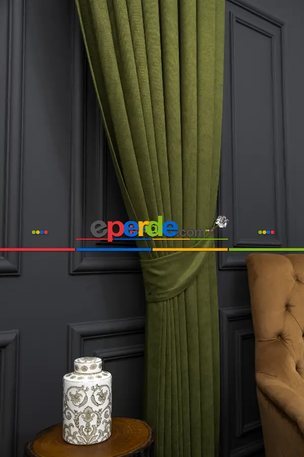 Yatak Odası Fon Perde - Düz Dökümlü Fon Perde - Koyu Yeşil