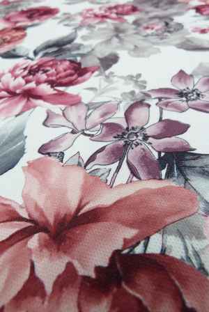 Fon Perde Desenli 55487 Güllü ( Pembe - Mor - Gri )- Gri-Füme-Antrasit-Pembe