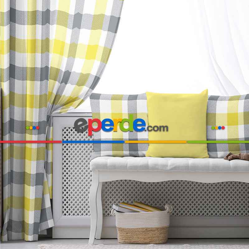 Salon Fon Perde Evim1613-5 Kumaşı Kalındır Duck Bezi Değildir- Mavi-beyaz