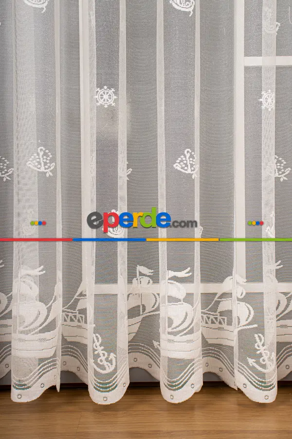 Bebek Odası -  Çapa Deniz Desenli Örme Tül Perde - Ekru