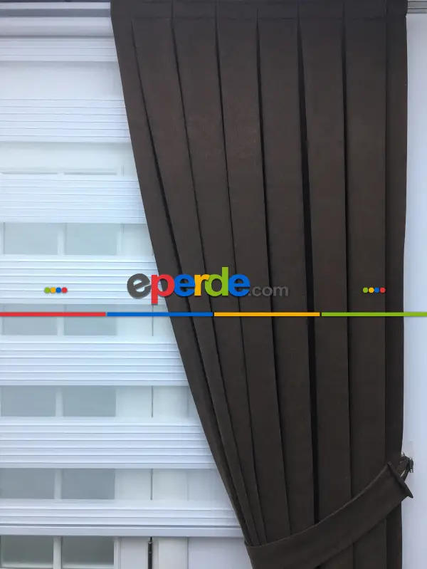 Kahverengi Düz Fon Perde (280 Eninde)- Kahverengi